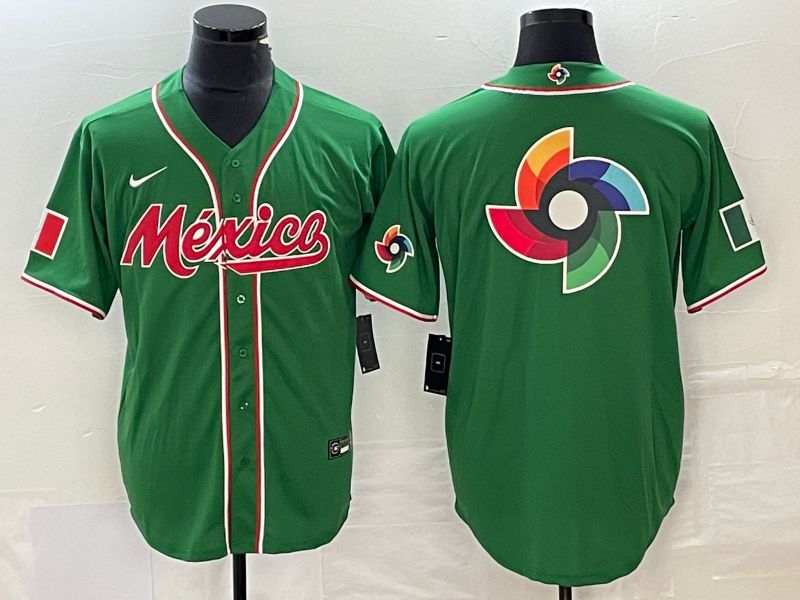 Men 2023 World Cub Mexico Blank Green Nike MLB Jersey14